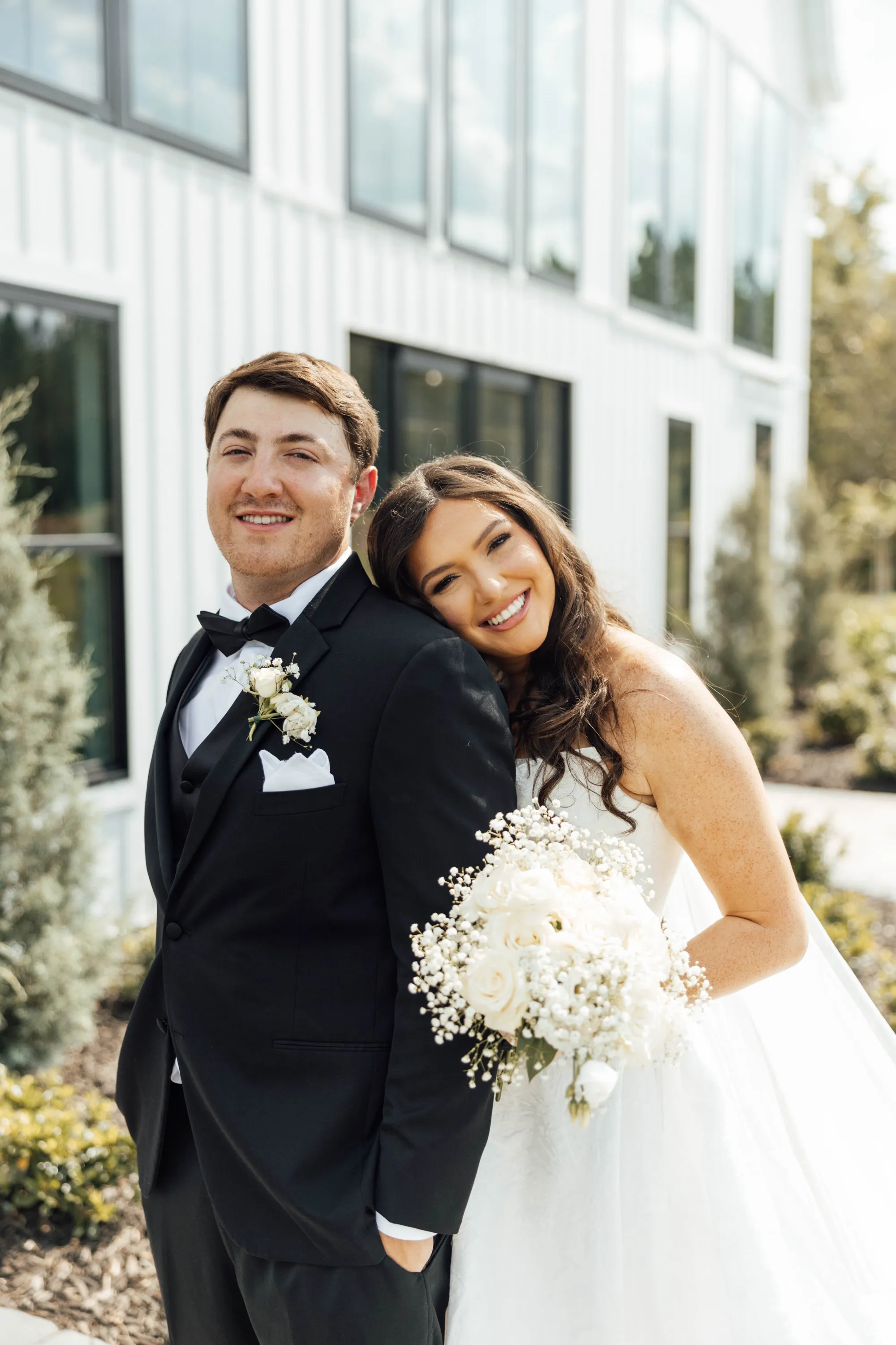 Bride and groom wedding portrait at North Rail luxury venue with lake views